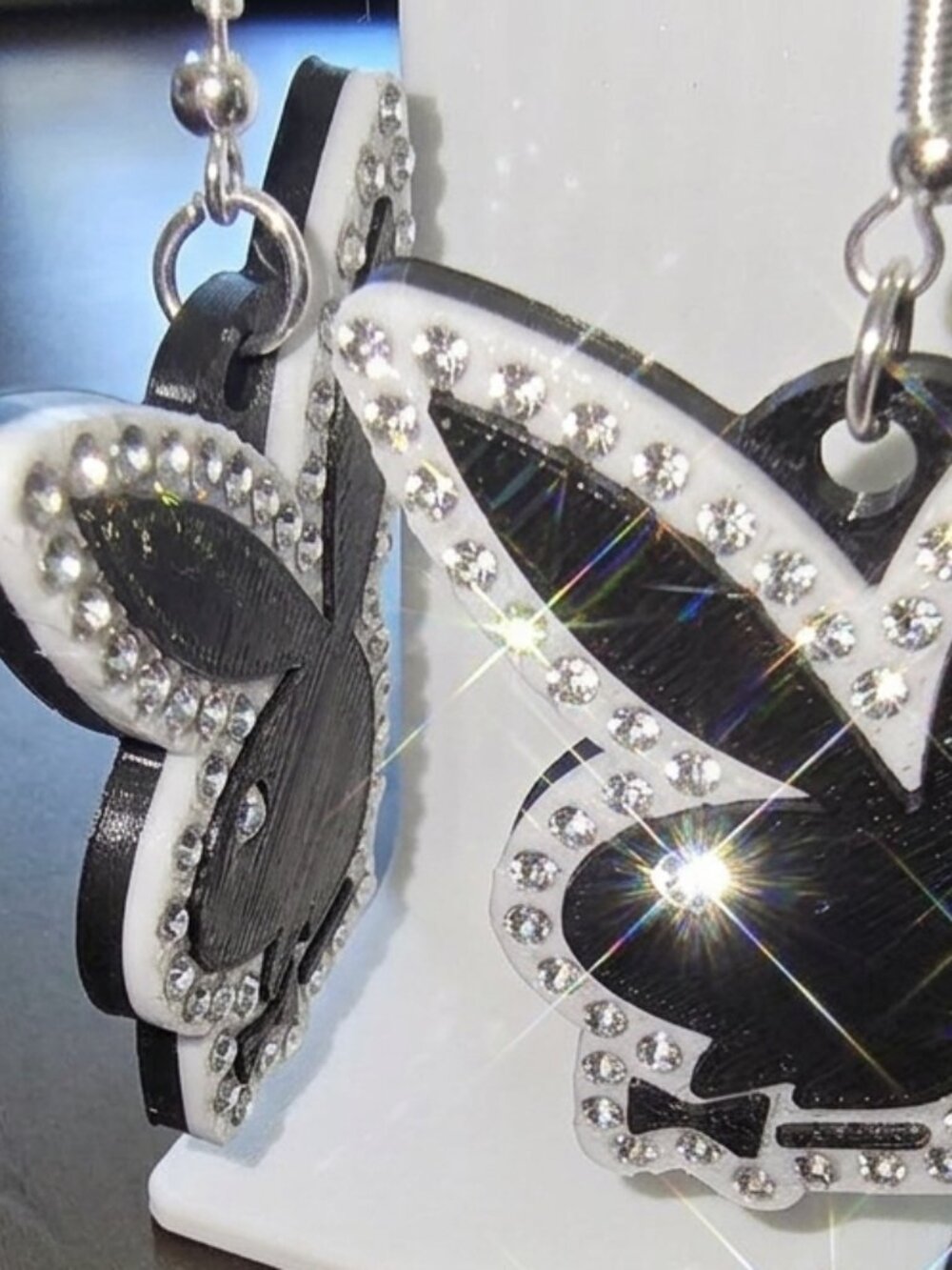 Playboy Rhinestone Bunny Style Dangle Earrings